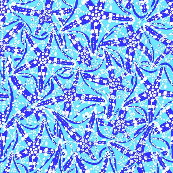 蓝色的海星 航海抽象设计灵感来自海豹和珊瑚礁 比基尼印花和泳衣设计 — 图库矢量图片