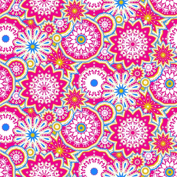 Bloemen Mandala Vector Naadloos Boheemse Patroon Heldere Kleurrijke Print Boho — Stockvector