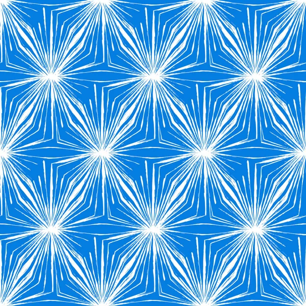 手描き線で幾何学模様 筆致でシームレスなベクトルパターン 青と白で手描きの背景 — ストックベクタ