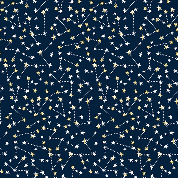 Milchstraße Vektornahtloses Himmelsmuster Mit Sternen Und Sternbildern — Stockvektor