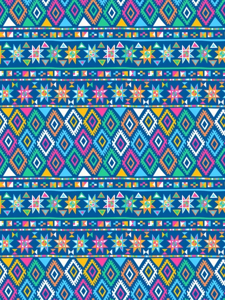 カラフルな三角形と正方形とアステカシームレスベクトルパターン 幾何学的形状を持つ民族的 部族的なデザイン 家の装飾 スポーツウェア 水着のためのファッションプリント — ストックベクタ