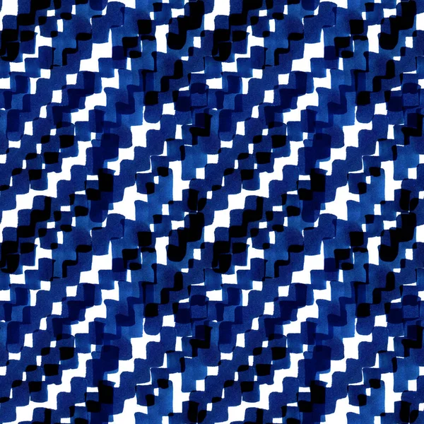 Quadrados Azuis Textura Desenhada Mão Sem Costura Com Linhas Aquarela — Fotografia de Stock