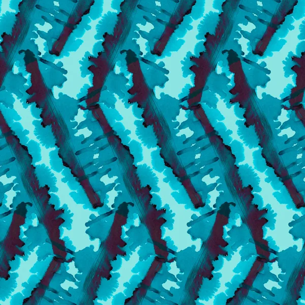幾何学的なモチーフを持つ青 抽象的な水彩 水着やアクティブウェアのためのブラッシュラインとアクアブルーの色のシームレスなテクスチャ — ストック写真
