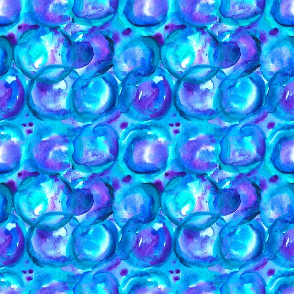 Grandes Círculos Aquarela Azul Padrão Desenhado Mão Sem Costura Com — Fotografia de Stock