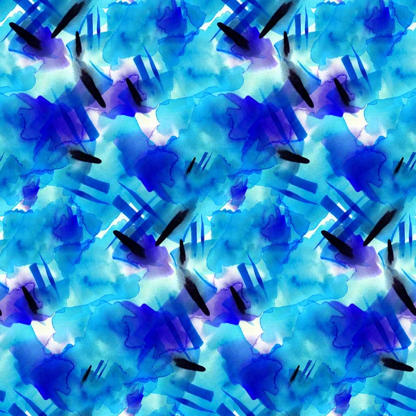 Abstract Aquarel Naadloos Patroon Blauwe Kleur Flow Textuur Voor Zwemmode — Stockfoto
