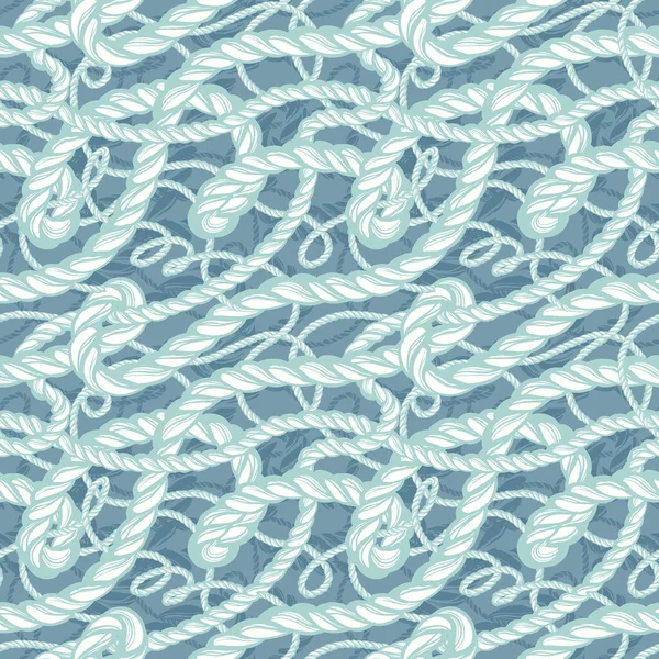 手描きの絡まったロープを持つベクトルシームレスな航海パターン アクアブルーのベクトル背景 — ストックベクタ