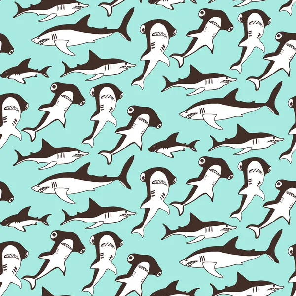 Rekiny Młotkowate Inne Rekiny Płynny Wzorzec Wektorowy Projekt Nadruku Dla Wektor Stockowy
