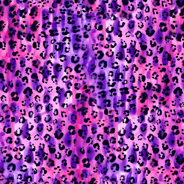 粉色迷人的旅游胜地 无缝的水彩图案 粉红背景上有猎豹斑点 仿制豹皮用于泳衣或运动服的动物指纹 — 图库照片