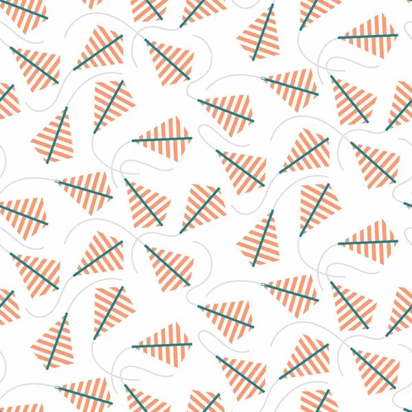 Vector Seamless Pattern Flying Striped Kites Sky Tangled Tails White — Stock Vector