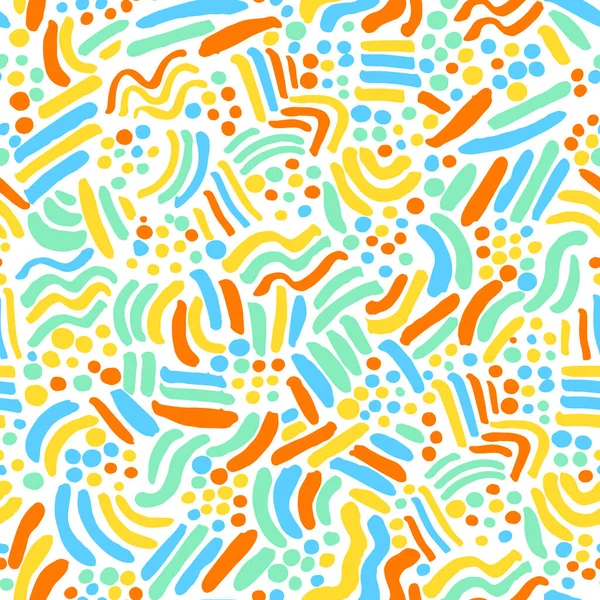 Kleurrijke Strepen Stippen Doodle Vector Naadloos Speels Patroon Heldere Kleuren — Stockvector