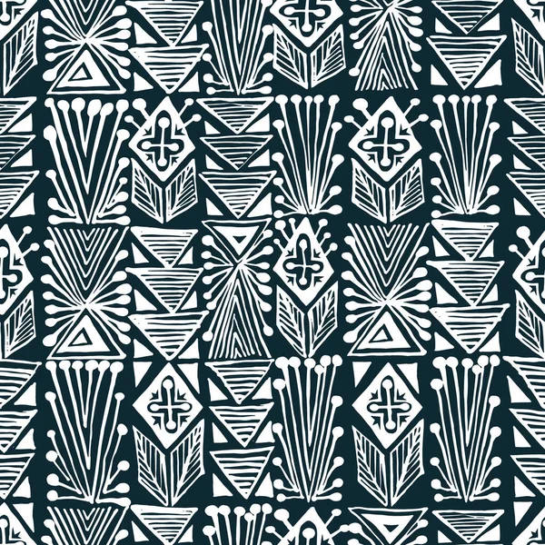 Azteekse Bloemen Naadloos Vectorpatroon Etnisch Tribale Print Met Geometrische Gestileerde — Stockvector