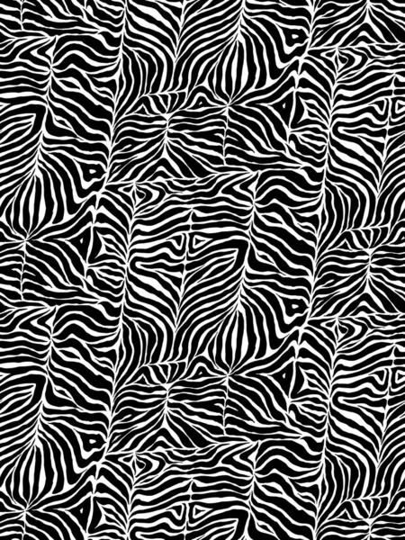 现代斑马打印 无缝矢量图案与黑色线条和条纹的白色背景 模仿虎皮做泳衣或运动服的动物指纹 — 图库矢量图片