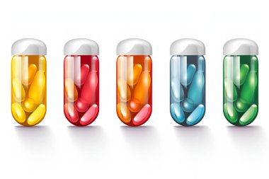 Beyaz arka planda kapsül hapları. Üretilmiş Yapay Zeka