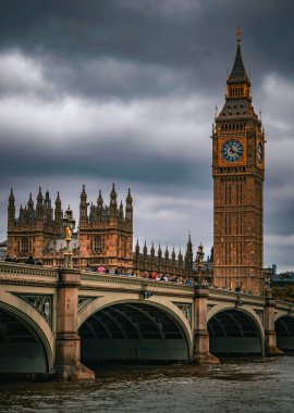 Büyük Ben, parlamento binası ve Westminster Köprüsü. Londra, İngiltere - 2 Temmuz 2024. Yüksek kalite fotoğraf