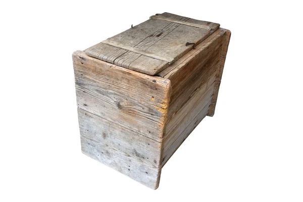 Traditional Wooden Chest Isolated White Background Very Old Weathered Object — Stock Photo, Image