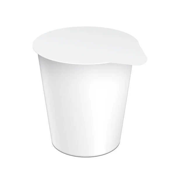现实的白色软垫空白塑料容器 用于酸奶 果酱和其他产品 — 图库矢量图片