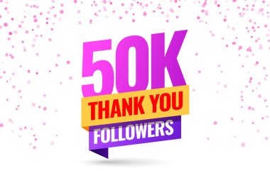 50 bin abonenin etkinliğini kutluyoruz. Teşekkürler 50 bin takipçi. Sosyal ağlar için Poster tasarımı için teşekkürler. Çok sayıda abonemiz var. Vektör illüstrasyonu