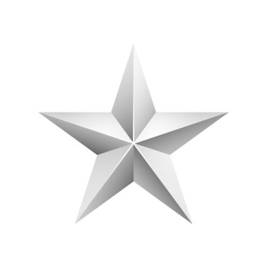 Röfleli gümüş 3D yıldız. Tatil tasarımı için simge. Vektör illüstrasyonu.