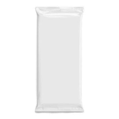 Esnek folyo torbası. Yiyecek yastığı ya da çikolata. Gerçekçi paket. Malzeme paketleme polietilen. Marka şablonu için hazırlan. vektör illüstrasyonu.