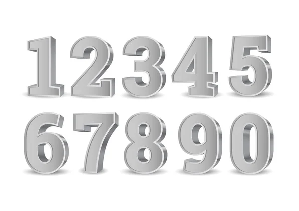 Zilveren Nummers Symbool Ingesteld Vectorillustratie — Stockvector