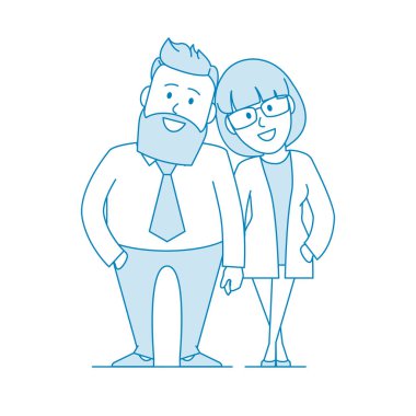 Birbirine aşık bir çift. Erkek ve kadın. Çizgi sanatı tarzında illüstrasyon. Vektör