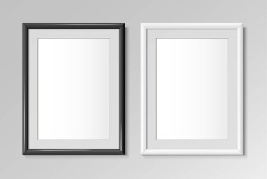 Resimler ve fotoğraflar için gerçekçi siyah beyaz çerçeveler. Vektör illüstrasyonu.