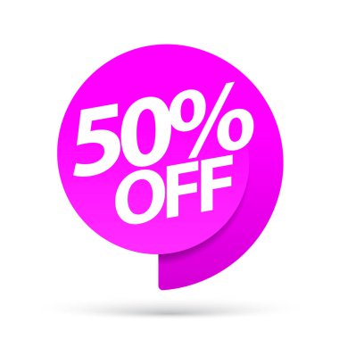 Özel tekliflerin satışı. Fiyatta indirim 50 dolar. Satın alma gününde perakende satış kampanyası için mor etiketli bir ilan. vektör illüstrasyonu