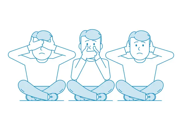Three Wise Monkeys One Man Covers His Mouth His Hands — Stock Vector