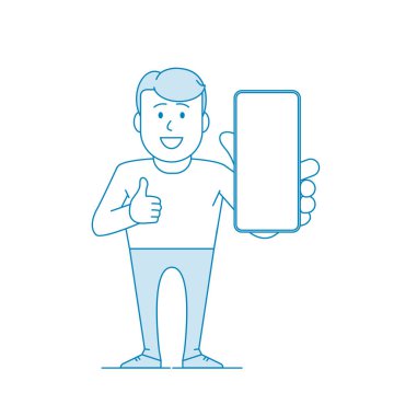 Mutlu adam elinde bir akıllı telefon tutuyor ve 