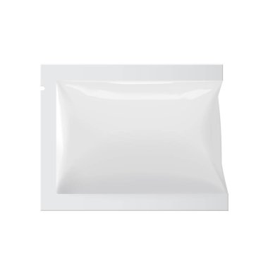 Gerçekçi beyaz boş şablon ambalaj folyo ıslak kese tıp siliyor. Gıda ambalaj kahve, tuz, şeker, biber, baharat, Sweets. Şablon için Your Tasarım kadar alay. vektör çizim