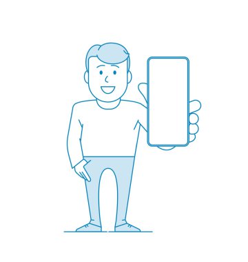 Mutlu adam elinde bir akıllı telefon tutuyor ve 