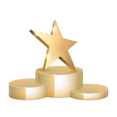 Altın 3D yıldızlı, altın 3D yıldızlı. Tatil tasarımı için simge. Vektör illüstrasyonu.