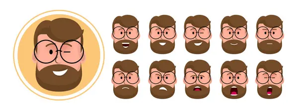 Set of people icons. Male character with different emotions. men's faces express joy, sadness, smile, discontent, boredom. Avatar for social networks, applications, web. Vector illustration