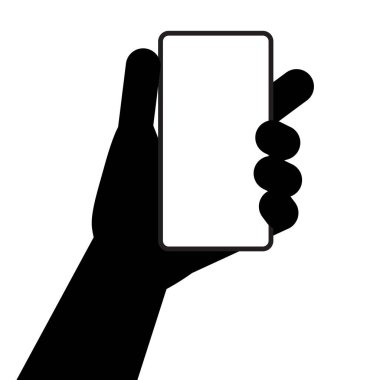 Sağ dikey konumda bir akıllı telefon tutar. Bir akıllı telefon uygulama şablon çizimi. Vektör ikonlar, amblem. Düz stil