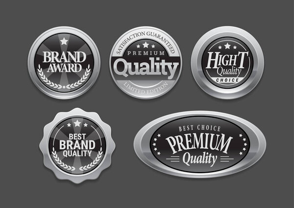 Silver badge. Quality marker design. Vector illustration