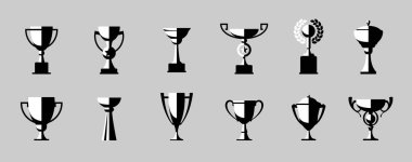Kupa sahibi Icon set. Web sitesi tasarımı ve Logo yarışması, uygulama ve UI için Trophy Cup sembolü düz stil. Vektör illüstrasyonu