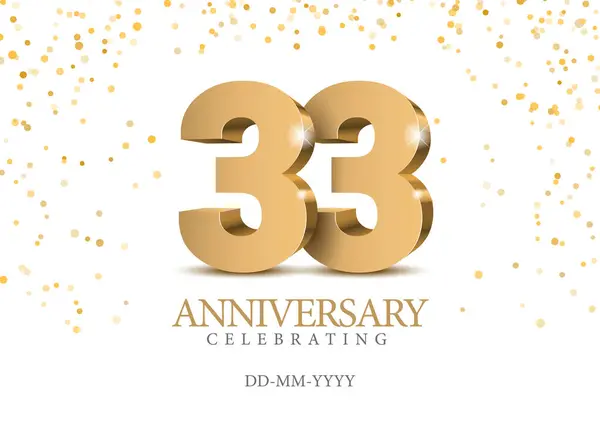 stock vector Anniversary 33. gold 3d numbers. Poster template for Celebrating 33 th anniversary event party. Vector illustration