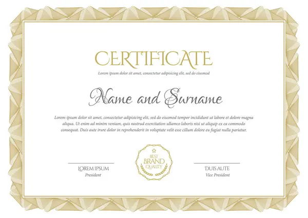 Certificate Template Diploma Modern Design Gift Certificate Frame Guilloche Pattern — Stock Vector