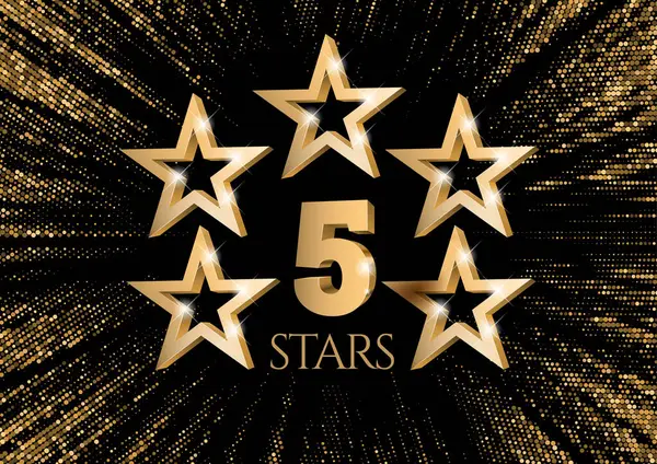 Five Gold Stars Rating Quality Symbol Backdrop Stylish Flash Gold Vector Graphics