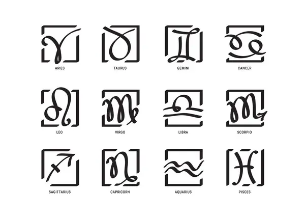 Tierkreiszeichen Form Eines Quadrats Astrologische Symbole Der Zwölf Sternbilder Isoliert lizenzfreie Stockillustrationen