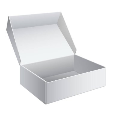 Cool gerçekçi beyaz paketi karton kutu açıldı. Yazılım, elektronik cihaz ve diğer ürünleri için. Vektör çizim