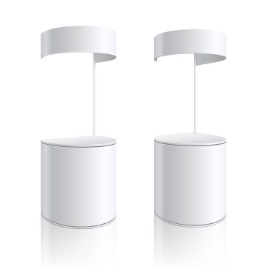 Terfi masası, perakende satış standı. Yuvarlaklık şekli. Beyaz arka planda izole edilmiş. Tasarımın için bir şablon. Vektör illüstrasyonu.