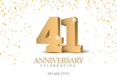 41. yıl dönümü altın 3D numaraları. 41. yıl dönümü partisi için poster şablonu. Vektör illüstrasyonu