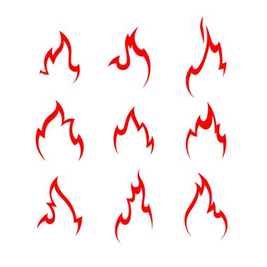 İkonları ateşleyin. Sembol ya da amblem kırmızı renk. Vektör illüstrasyonu