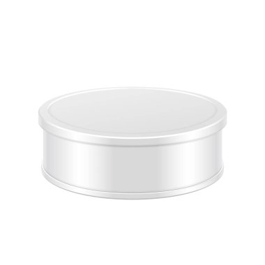 Gerçekçi beyaz kutu. Lid ile farklı ürünler için. Beyaz arka planda izole edilmiş teneke kutu. Tasarımının Şablonu. Vektör illüstrasyonu.