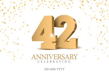42. yıl dönümü altın 3D numaraları. 42. yıl dönümü partisi için poster şablonu. Vektör illüstrasyonu