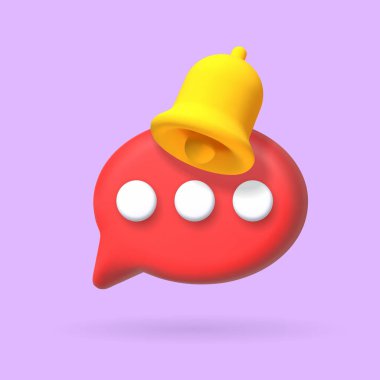 Uyarı ile üç boyutlu konuşma balonu simgesi. Geribildirim, yeni mesajlar, sohbet ya da yorum sembolü. 3d kabarcık vektörü illüstrasyonu