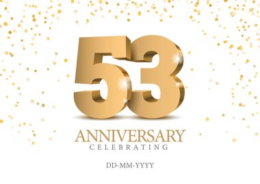 Yıldönümü 53. altın 3D sayılar. 53. yıl dönümü partisi için poster şablonu. Vektör illüstrasyonu