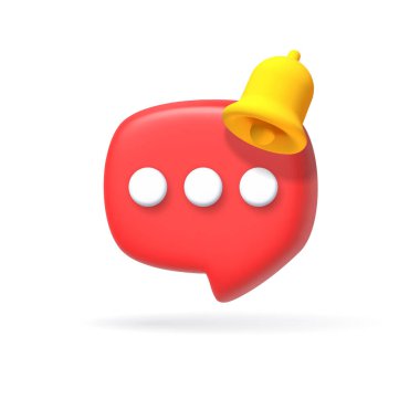 Uyarı ile üç boyutlu konuşma balonu simgesi. Geribildirim, yeni mesajlar, sohbet ya da yorum sembolü. 3d kabarcık vektörü illüstrasyonu