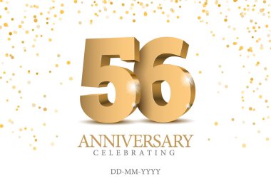 Yıldönümü 56. altın 3D numaraları. 56. yıldönümü partisinin poster şablonu. Vektör illüstrasyonu